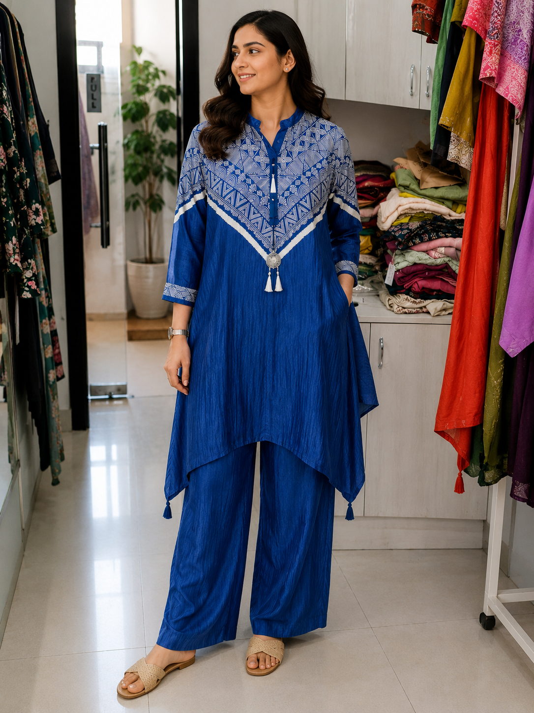 Rich Royal Blue Gajji Silk Co-Ord Set