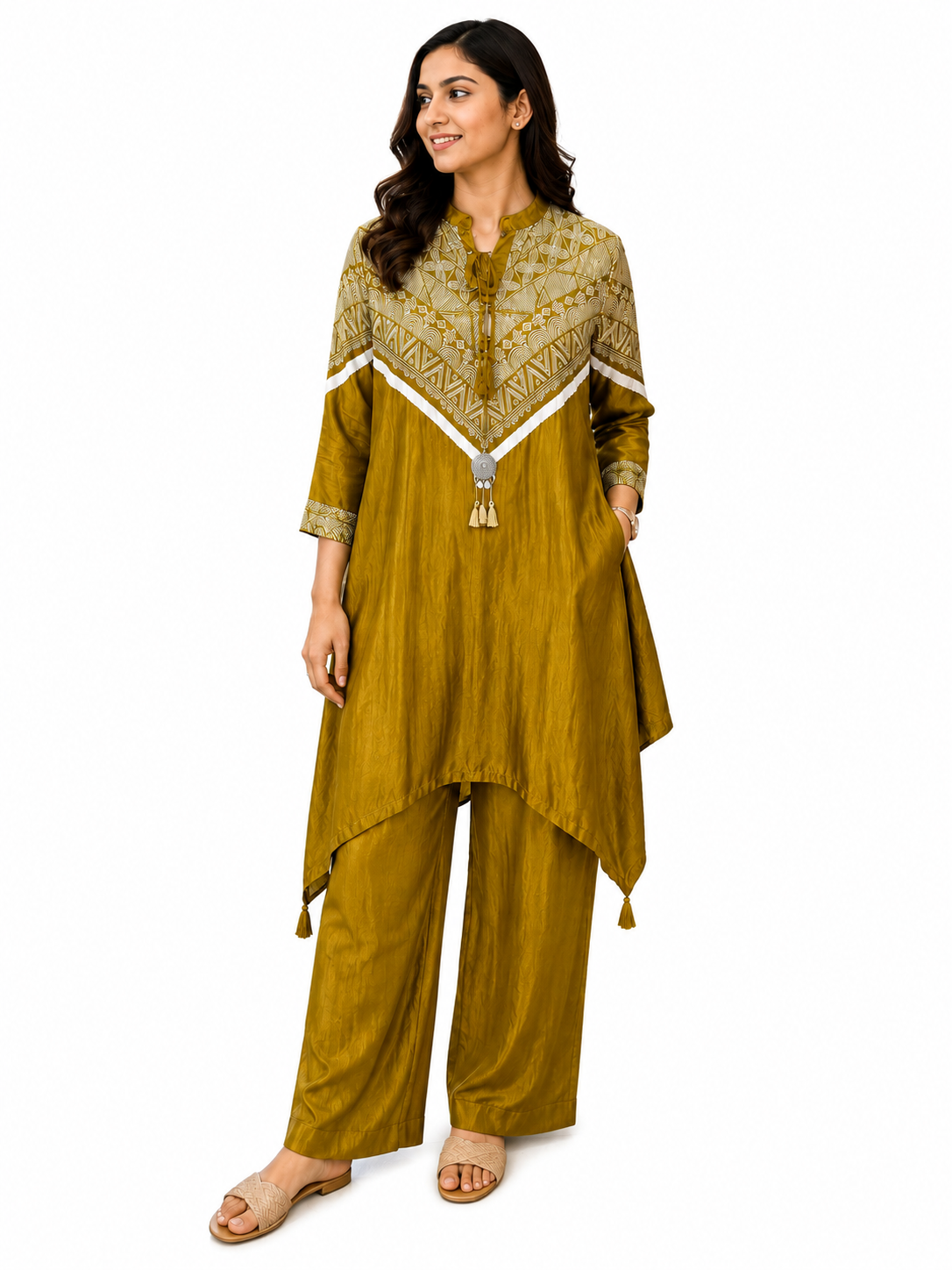 Mustard Printed Gajji Silk Co-Ord Set
