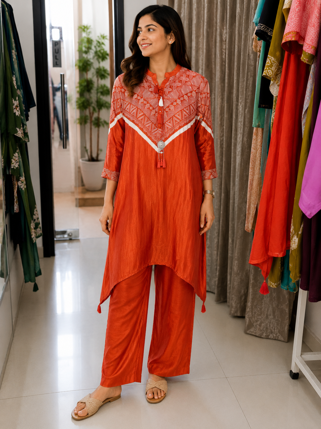 Orange Gajji Silk Co-Ord Set