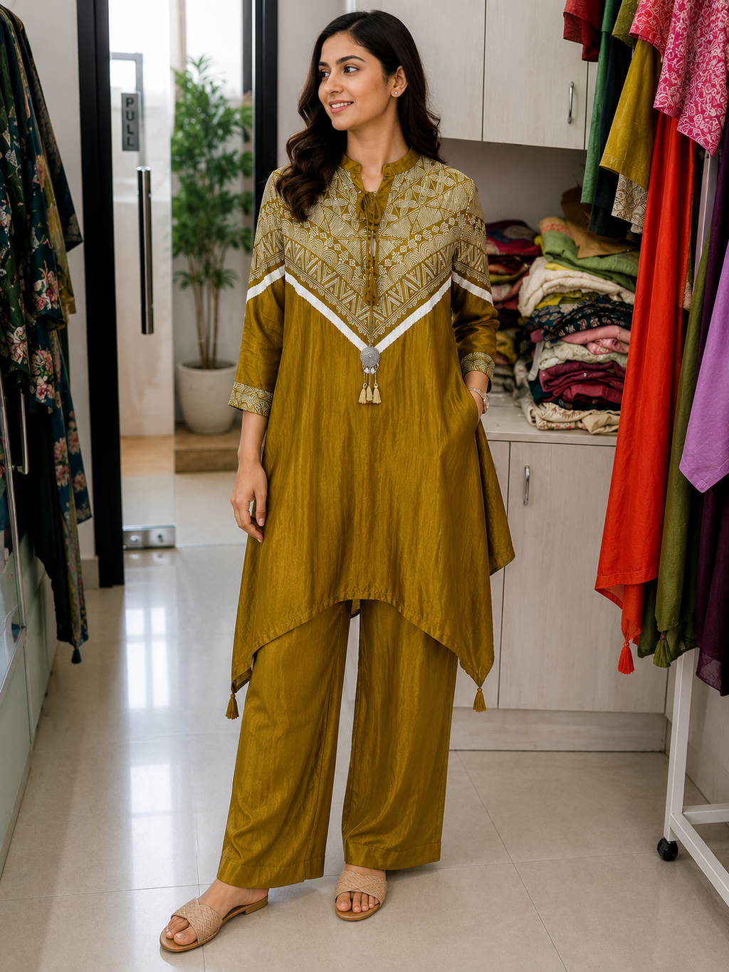 Mustard Printed Gajji Silk Co-Ord Set