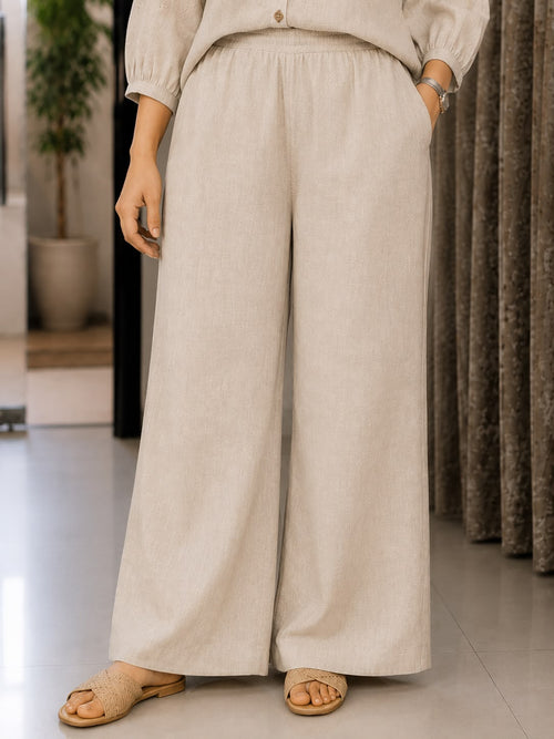 Jute Co-Ord Set – Floral Embroidered Shirt &amp; Pants