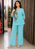 Mul Chanderi Hand-Painted &amp; Hand-Embroidered Co-Ord Set